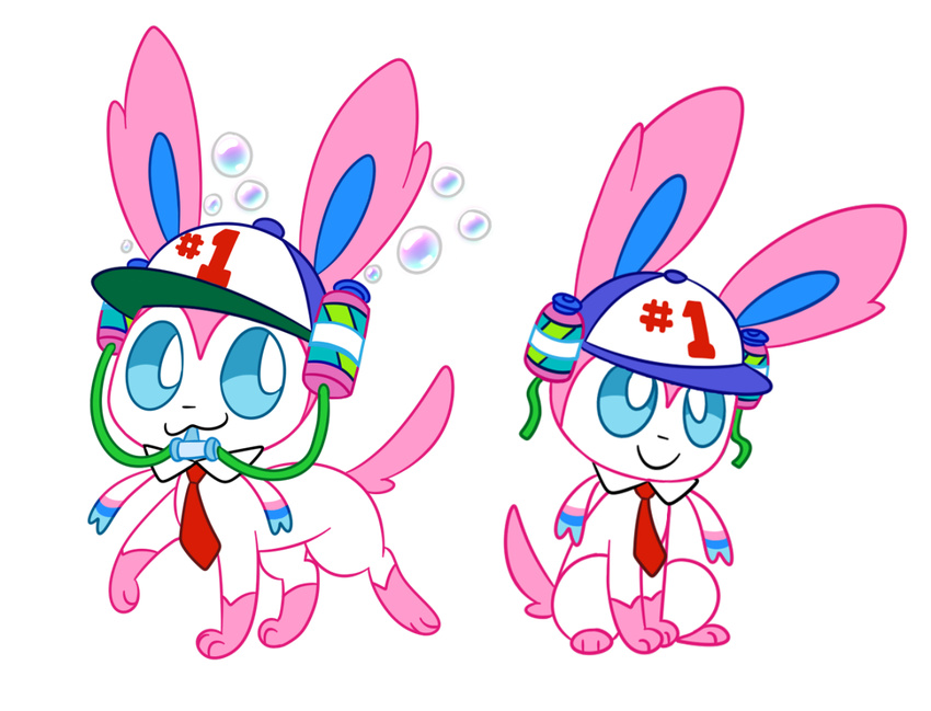 :3 alpha_channel ambiguous_gender clothing crossover eeveelution feral generation_6_pokemon hat headgear headwear meme nickelodeon nintendo number_on_hat pokemon pokemon_(species) robosylveon simple_background smile soda_drinking_hat solo spongebob_squarepants sylveon transparent_background