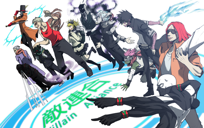 6+boys bangs blonde_hair blush boku_no_hero_academia bubaigawara_jin cardigan dabi_(boku_no_hero_academia) english green_eyes hikiishi_kenji iguchi_shuuichi kurogiri messy_hair moonfish_(boku_no_hero_academia) mr_compress multiple_boys muscular_(boku_no_hero_academia) mustard_(boku_no_hero_academia) pekoe_(rkgkpeco) sako_atsuhiro school_uniform serafuku shigaraki_tomura silver_hair skirt spinner_(boku_no_hero_academia) the_broker toga_himiko twice_(boku_no_hero_academia) yellow_eyes