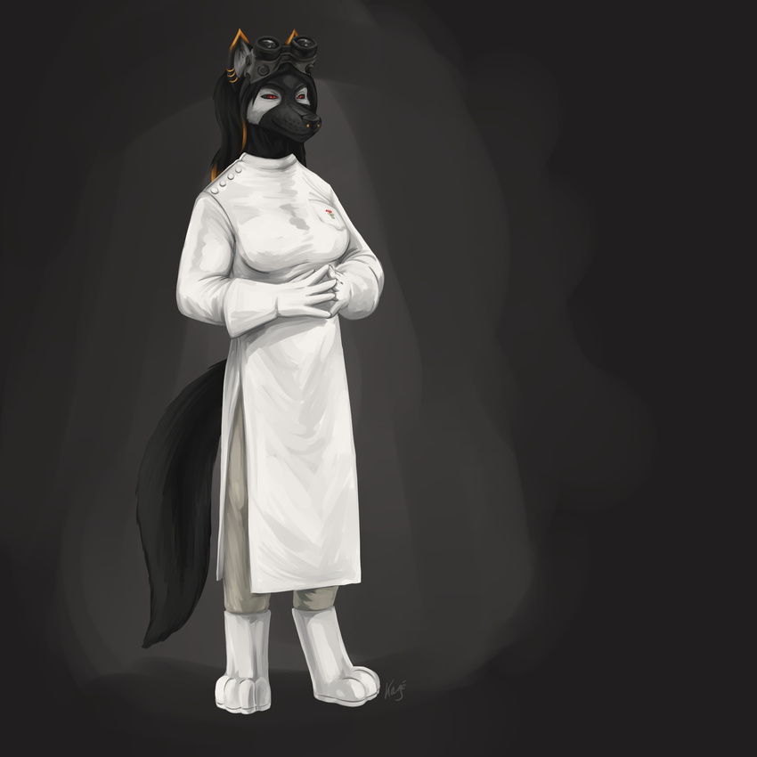 1:1 anthro canid canine deity demon dr._horrible's_sing-along_blog dr._horrible_(dhsab) ear_piercing facial_piercing female hair hi_res kittykage mad_scientist mammal piercing saiya_darkfire solo supervillain