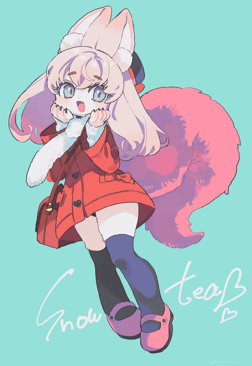 alternative_fashion amezawa_koma anthro black_knee_highs bow_coat button_(fastener) canid canine clothed clothing coat cute_fangs female fluffy fluffy_scarf fluffy_tail footwear fox hat headgear headwear heart_button hi_res j-fashion jirai_kei kemono mammal mary_janes open_mouth open_smile pastel_theme red_clothing red_coat red_footwear red_purse red_shoes red_topwear scarf shoes smile solo tail topwear white_scarf