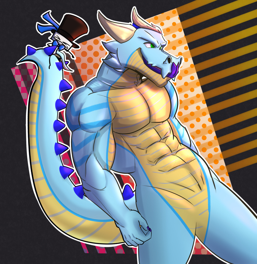 anthro arkentian_idiot digital_drawing_(artwork) digital_media_(artwork) dragon hi_res horn male muscular mythological_creature mythological_scalie mythology scalie simple_background smile solo tail