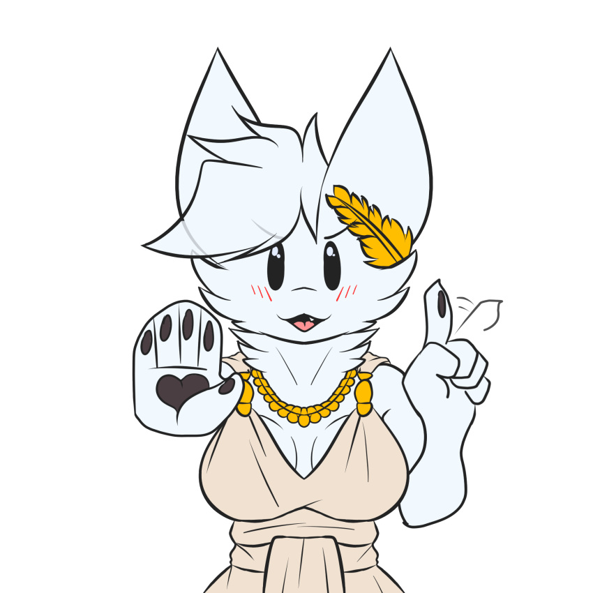 1:1 alpha_channel anthro blush cheek_blush clothing colored cute_fangs digital_drawing_(artwork) digital_media_(artwork) dress fangs felid feline female finger_wag fur generation_1_pokemon gesture gold_(metal) gold_jewelry hair hand_gesture handpaw head_tuft hi_res j-naz jewelry laurel_wreath legendary_pokemon looking_at_viewer mammal meme mew_(pokemon) neck_tuft necklace nintendo pawpads paws pokemon pokemon_(species) raised_finger raised_index_finger rosanna_the_mew_(j-naz) sash short_hair simple_background smile smug_face solo stop_gesture teeth tongue toony transparent_background tuft white_body white_fur