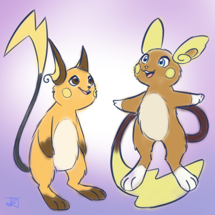 1:1 alolan_form alolan_raichu ambiguous_gender balddumborat duo feral generation_1_pokemon generation_7_pokemon hi_res nintendo open_mouth pokemon pokemon_(species) raichu regional_form_(pokemon) simple_background