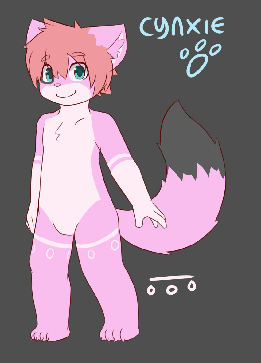 absurd_res ambiguous_gender anthro black_body black_fur blue_eyes cynxie_(artist) domestic_cat felid feline felis fur hair hi_res mammal model_sheet naz_namaki_(cynxie) pink_body pink_fur pink_hair simple_background solo young young_anthro