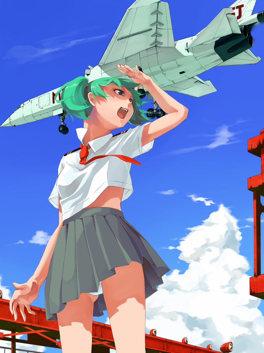 female green_hair honjo_mikaze skirt smile stratos_4 twintails uniform