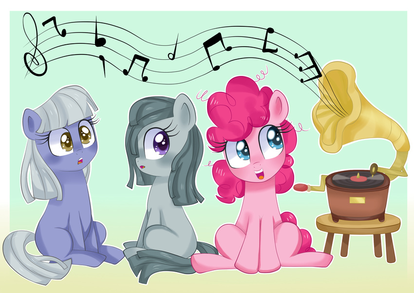 2013 blue_eyes earth_pony equid equine female friendship_is_magic gramophone grey_hair group hair hasbro hi_res horse lbrwihtdiamonds limestone_pie_(mlp) mammal marble_pie_(mlp) musical_note my_little_pony pink_hair pinkie_pie_(mlp) pony purple_eyes sibling_(lore) yellow_eyes young