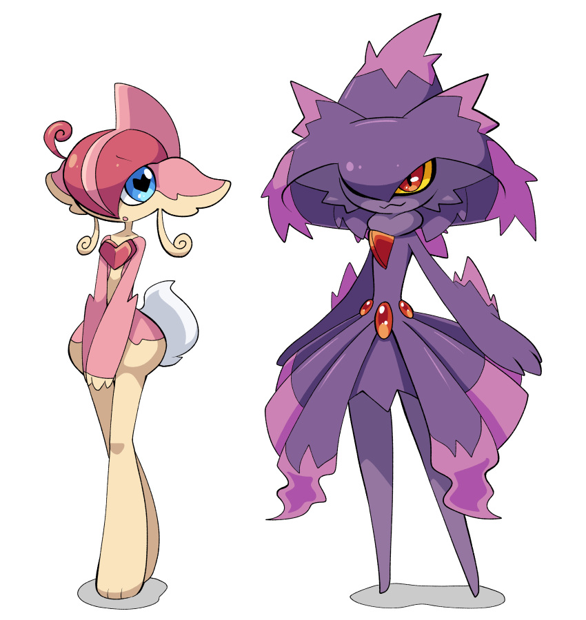 absurd_res ambiguous_gender armor audino blue_eyes clothing duo fakemon gallade gardevoir generation_3_pokemon generation_4_pokemon generation_5_pokemon hat headgear headwear helmet hi_res humanoid hybrid long_legs mismagius nintendo pink_body pokemon pokemon_(species) purple_body red_eyes short_tail sinfrou tail