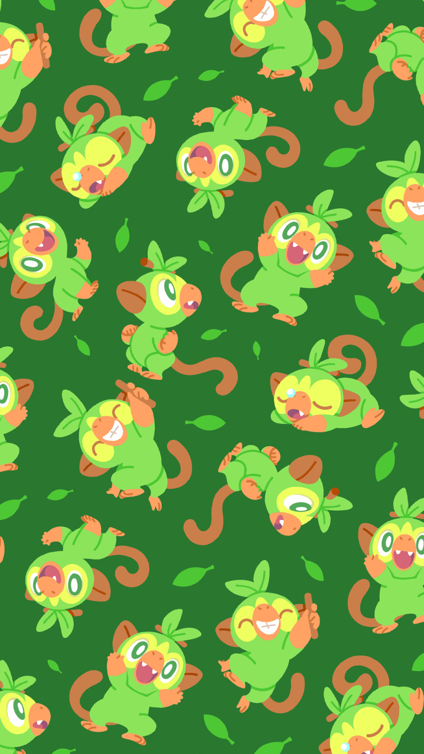 commentary creature english_commentary gen_8_pokemon green_background grookey highres no_humans phone_wallpaper pokemon pokemon_(creature) simple_background versiris