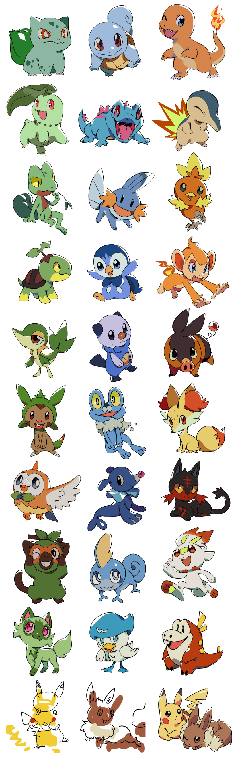 2023 absurd_res ambiguous_gender anterior_nasal_aperture beak biped black_eyes black_nose blue_body blue_eyes blue_hair brown_body brown_eyes brown_fur bulbasaur charmander chesnaught chikorita chimchar clenched_teeth cyndaquil digital_media_(artwork) eevee feathered_wings feathers feet fennekin feral fire flaming_tail flavia-elric fluffy fluffy_tail froakie fuecoco fur generation_1_pokemon generation_2_pokemon generation_3_pokemon generation_4_pokemon generation_5_pokemon generation_6_pokemon generation_7_pokemon generation_8_pokemon generation_9_pokemon green_body grookey group hair hi_res inner_ear_fluff leaf litten lying male mudkip nails neck_tuft nintendo on_front on_ground one_eye_closed open_mouth open_smile orange_body oshawott paws pig_nose pikachu pink_eyes piplup pokemon pokemon_(species) popplio pupils quadruped quaxly red_eyes rowlet scorbunny shell simple_background smile snivy sobble sprigatito squirtle standing tail talons teeth tepig toes tongue torchic totodile treecko tuft turtwig white_background white_pupils white_sclera wings yellow_body yellow_sclera