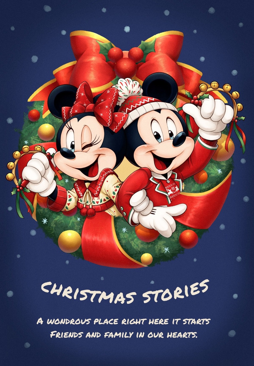 2020 accessory anthro bow_(decoration) bow_(feature) bow_accessory bow_ribbon centered_hair_bow christmas clothing creature_print decorated_bow decoration disney duo english_text female gloves hair_accessory hair_ribbon hairbow handwear hat headgear headwear hi_res holidays male mammal mickey_mouse minnie_mouse mouse murid murine one_eye_closed open_mouth open_smile pom_(decoration) pom_hat pom_sweater ribbons rodent sh_disney smile string_bow sweater text tongue topwear wink wreath wreath_bow