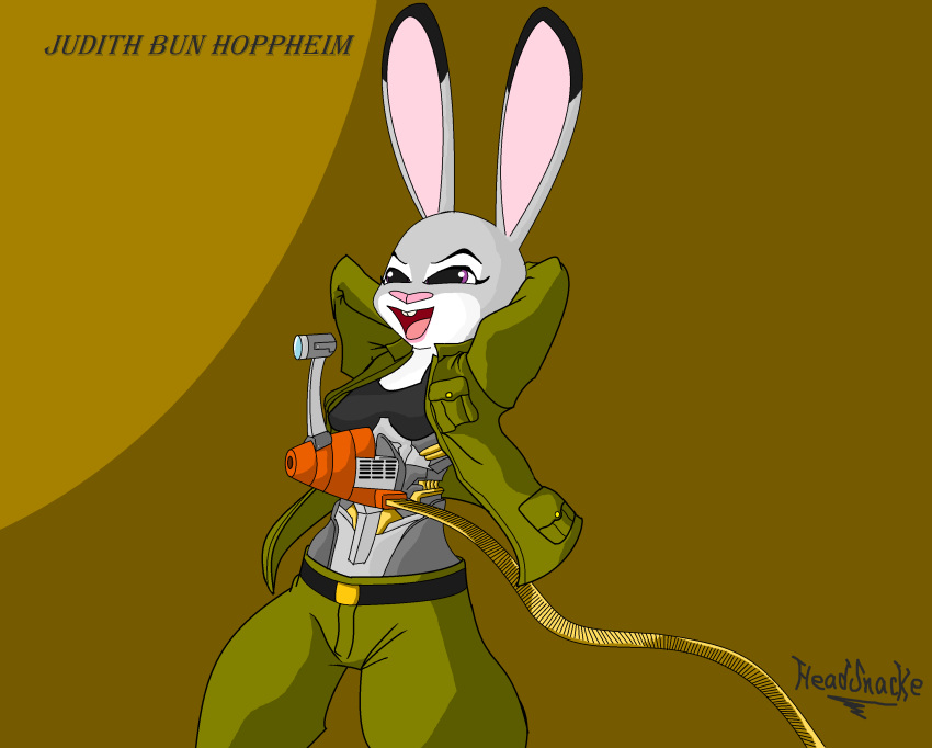 absurd_res breasts canon ciborg clothed clothing disney female headsnacke hi_res jojo's_bizarre_adventure jojo_(disambiguation) judy_hopps lagomorph leporid mammal meme open_clothing open_shirt open_topwear rabbit shirt stroheim topwear uniform zootopia