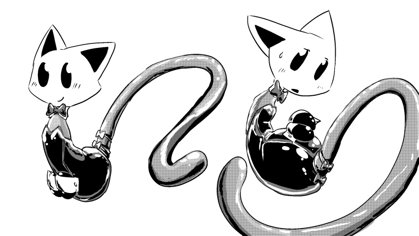 16:9 accessory ambiguous_gender bodily_fluids bow_tie bunny_costume clothing collar costume cuff_links digicat domestic_cat dragonweirdo felid feline felis fishnet_clothing furgonomics glistening glistening_body hi_res mammal monochrome solo sweat tail tail_accessory widescreen