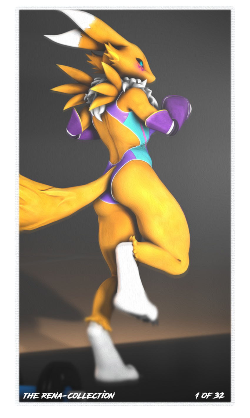 3:5 3d_(artwork) absurd_res alpha_channel bandai_namco canid clothed clothing digimon digimon_(species) digital_media_(artwork) female hi_res jogging mammal nocturnalfuzz renamon solo warfare_machine warfare_renamon