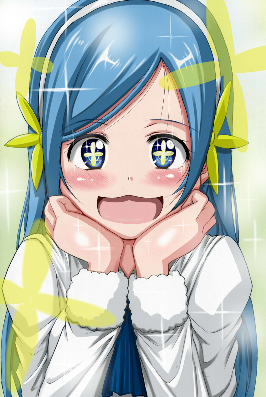 :3 :d blue_hair blush commentary_request female hairband highres himouto!_umaru-chan long_hair open_mouth smile solo symbol-shaped_pupils tachibana_sylphynford very_long_hair wasugabakuhatu