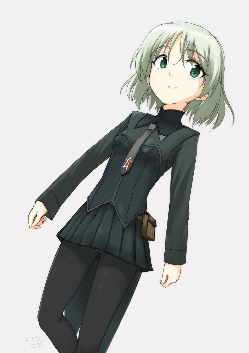 black_uniform green_eyes makaze_(t-junction) pantyhose sanya_v_litvyak short_hair silver_hair skirt strike_witches tie