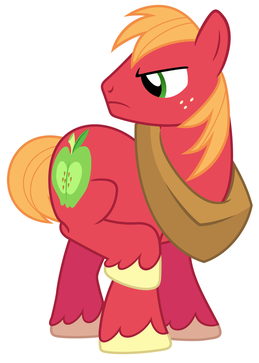 absurd_res alpha_channel annoyed big_macintosh_(mlp) cutie_mark earth_pony equid equine feral friendship_is_magic fur gray-gold green_eyes hair hasbro hi_res hooves horse male mammal my_little_pony orange_hair plow_yoke pony raised_leg simple_background solo transparent_background