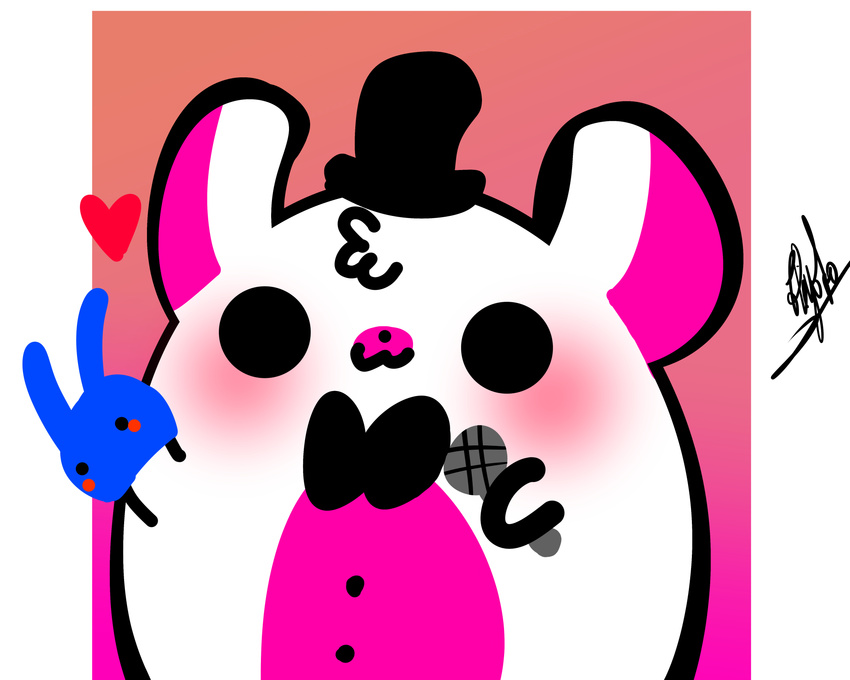 5:4 alternate_species anthro anthrofied bear bow_(feature) bow_tie chibi clothing digital_media_(artwork) electronics five_nights_at_freddy's funtime_freddy_(fnafsl) furrification hat headgear headwear heart_symbol hi_res hiyoko lagomorph leporid mammal microphone puppet puppet_bonnie_(fnafsl) rabbit scottgames simple_background sister_location