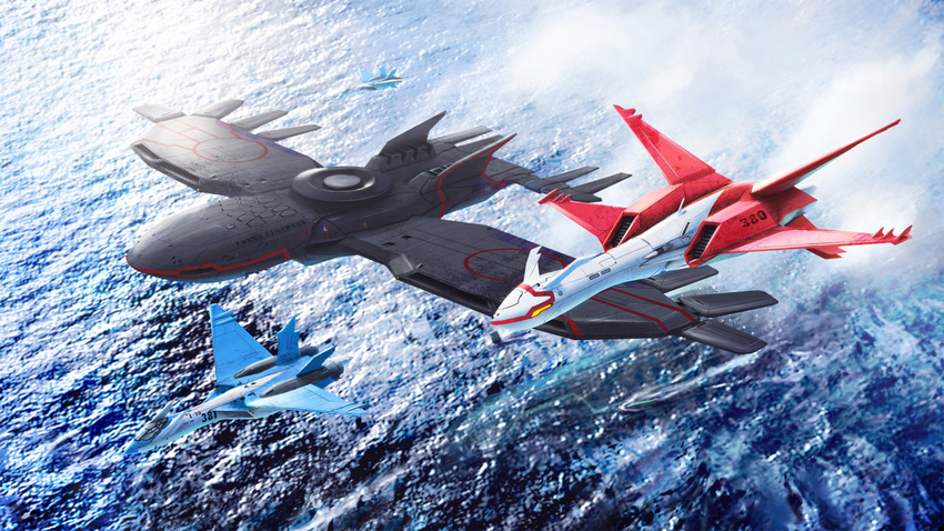 airplane cloud dekus drone fighter_jet flying jet kyogre latias latios mechanization nintendo no_humans ocean pokemon pokemon_(game) sea sky submarine wallpaper water