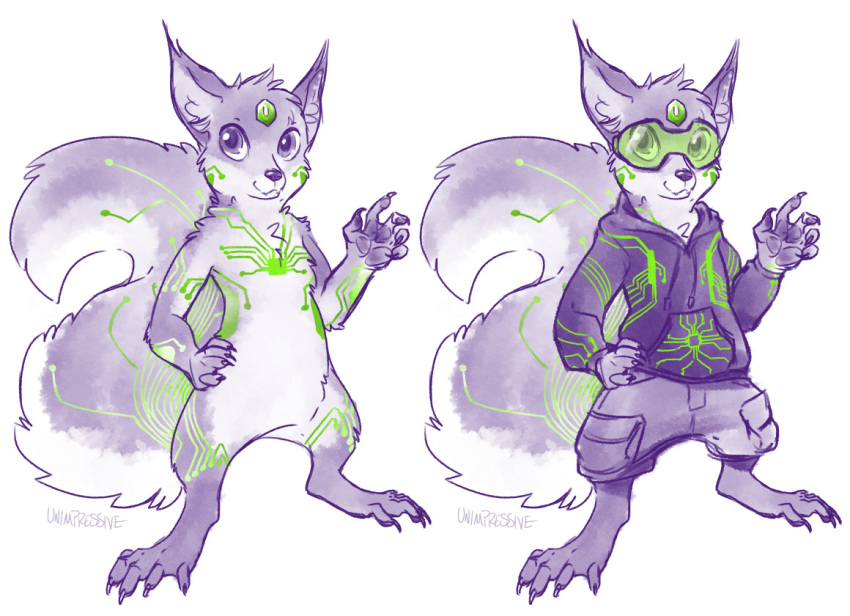 2020 5_fingers 5_toes ambiguous_gender anthro clothing cyber_(disambiguation) digital_media_(artwork) feet fingers hoodie hybrid male mammal purple_eyes rodent sciurid semi-anthro simple_background smile solo toes topwear unimpressive_(artist) white_background