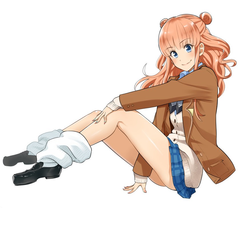 bad_id bad_twitter_id blazer blue_eyes cardigan double_bun female from_side full_body hair_bun highres hoshino_me_wo_tsubutte. hoshino_misaki jacket loafers long_hair loose_socks nagashii_kouhei official_art orange_hair plaid plaid_skirt school_uniform shoes skirt socks solo transparent_background