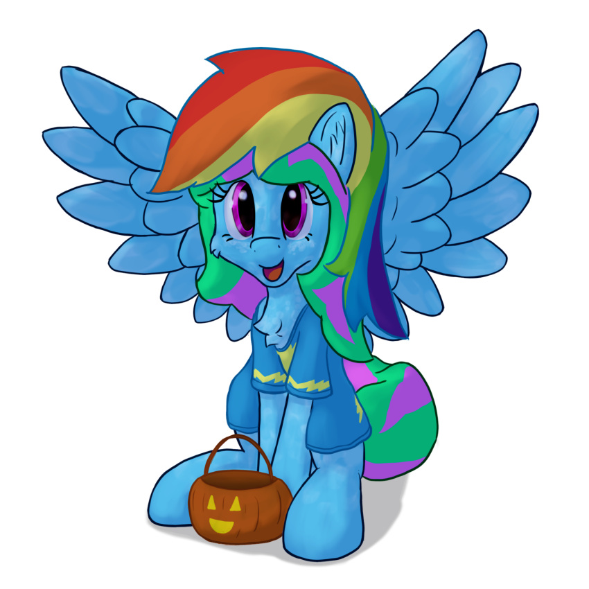 callichrome clothing costume equid equine female feral friendship_is_magic halloween hasbro hi_res holidays horse mammal my_little_pony mythological_creature mythological_equine mythology pegasus pony rainbow_dash_(mlp) smile solo spread_wings wings