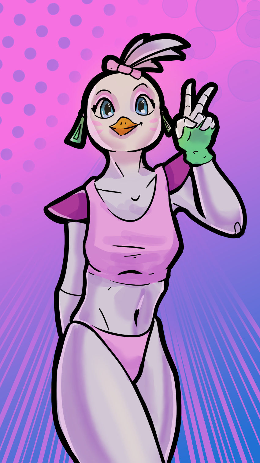 2023 9:16 absurd_res animatronic anthro avian bird chicken clothed clothing crop_top digital_drawing_(artwork) digital_media_(artwork) ear_piercing ear_ring female fingerless_gloves fingers five_nights_at_freddy's five_nights_at_freddy's:_security_breach galliform gallus_(genus) gesture glamrock_chica gloves hand_gesture handwear hi_res machine midriff navel panties phasianid piercing ring_piercing robot sachathefox scott_cawthon scottgames shirt shoulder_pads solo steel_wool_studios tank_top topwear underwear v_sign