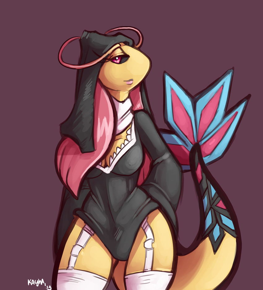 breasts cleavage clothed_pokemon commentary_request female furry highres kayla-na milotic nun original pokemon pokemon_(creature) solo