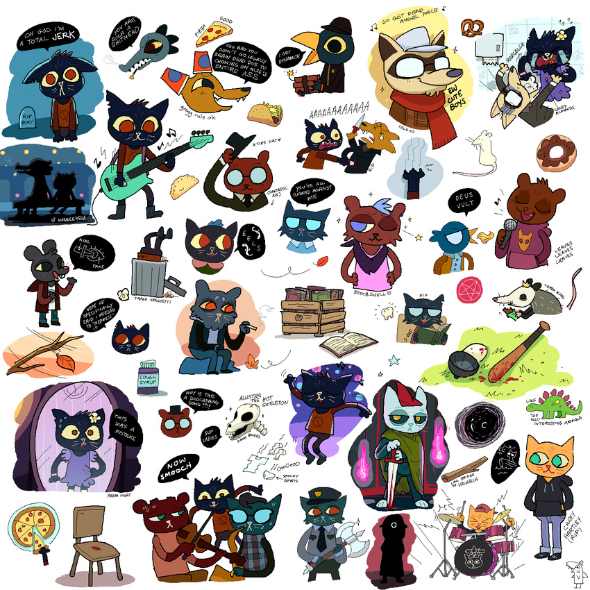 1:1 2017 absolutely_everyone alligator alligatorid american_opossum angus_delaney anthro armor aunt_molly_(nitw) axe backwards_baseball_cap backwards_hat baseball_bat baseball_cap bat_(object) battle_axe bea_santello bear blood blue_body blue_fur bodily_fluids bombshell_(nitw) bone book boots bottomwear bowed_string_instrument brown_body brown_fur bruce_(nitw) candy_borowski canid canine casey_hartley chair cloak clothed clothing cole_(nitw) container cough_syrup crocodile crocodilian crocodylid cup cups_on_ears dark_body dark_fur demontower dessert digital_drawing_(artwork) digital_media_(artwork) domestic_cat doughnut dress drum dynamite eide_(nitw) electronics explosives felid feline felis female food footwear fox fur furniture genital_fluids goatanimedatingsim gregg_lee group guitar hat head_tuft headgear headwear helmet hi_res hoodie knife large_group leaf looking_aside lori_meyers mae_borowski male mammal markings marsupial medicine melee_weapon menstruation microphone miner_helmet mouse murid murine musical_instrument musical_note night_in_the_woods notched_ear on_model orange_clothing orange_shirt orange_topwear palecat pants pastor_karen pastry paws percussion_instrument period_joke pierogi pizza playing_drum playing_guitar playing_music plucked_string_instrument procyonid raccoon red_eyes reptile rodent scalie scarf scratching selmers_ann_forrester sharkle_(nitw) shirt silhouette silhouetted_body singing skeleton skull slightly_chubby stan_borowski star string_instrument sweat sweatdrop sword tombstone topwear trash_can trash_king_rabies tuft violin virginia_opossum weapon whisker_markings white_body white_fur witchdagger yellow_body yellow_fur yellow_sclera