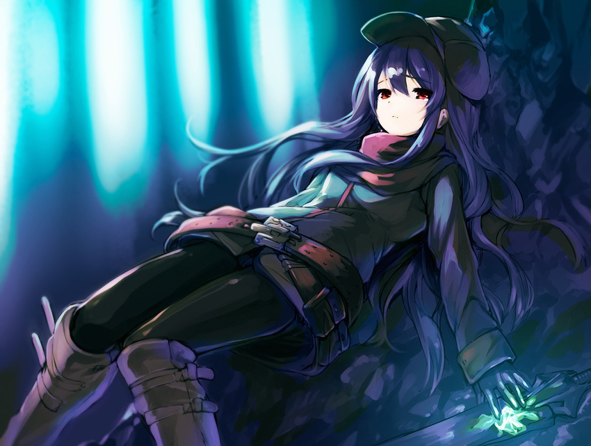 boots cloud_palette gloves hat pixiv_fantasia purple_hair red_eyes sword weapon