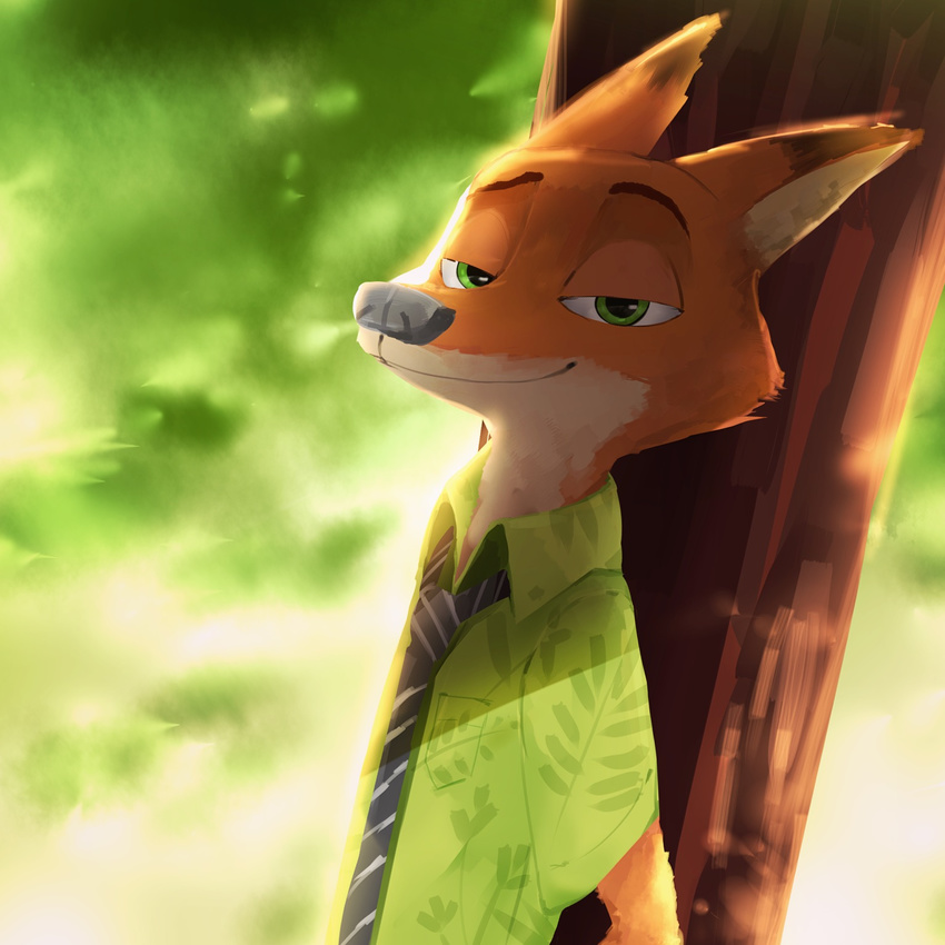 1:1 2016 anthro canid canine chasefox clothed clothing digital_media_(artwork) disney fox fur hi_res looking_at_viewer male mammal necktie nick_wilde orange_body orange_fur red_fox smile smug solo true_fox zootopia