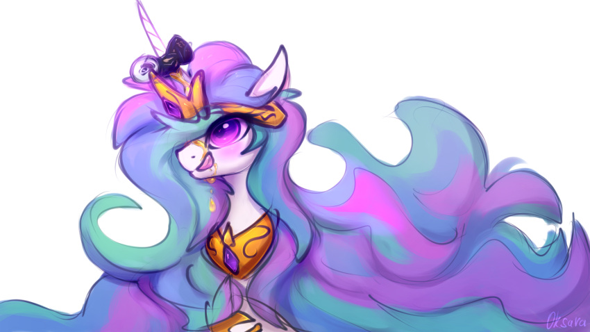 16:9 2018 conditional_dnp digital_media_(artwork) equid equine female feral friendship_is_magic hair hasbro hi_res horn mammal multicolored_hair my_little_pony mythological_creature mythological_equine mythology oksara princess_celestia_(mlp) simple_background smile solo unicorn white_background widescreen