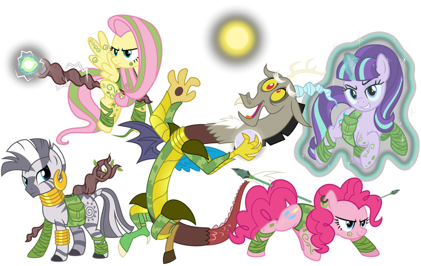 absurd_res alpha_channel alternate_timeline bodypaint discord_(mlp) equid equine feathered_wings feathers female feral floating fluttershy_(mlp) friendship_is_magic ggalleonalliance group hasbro hi_res horn horse magic_user male mammal melee_weapon membrane_(anatomy) membranous_wings my_little_pony mythological_creature mythological_equine mythology osipush pegasus pinkie_pie_(mlp) pony simple_background staff starlight_glimmer_(mlp) unicorn vector war_paint weapon wings zebra zecora_(mlp)