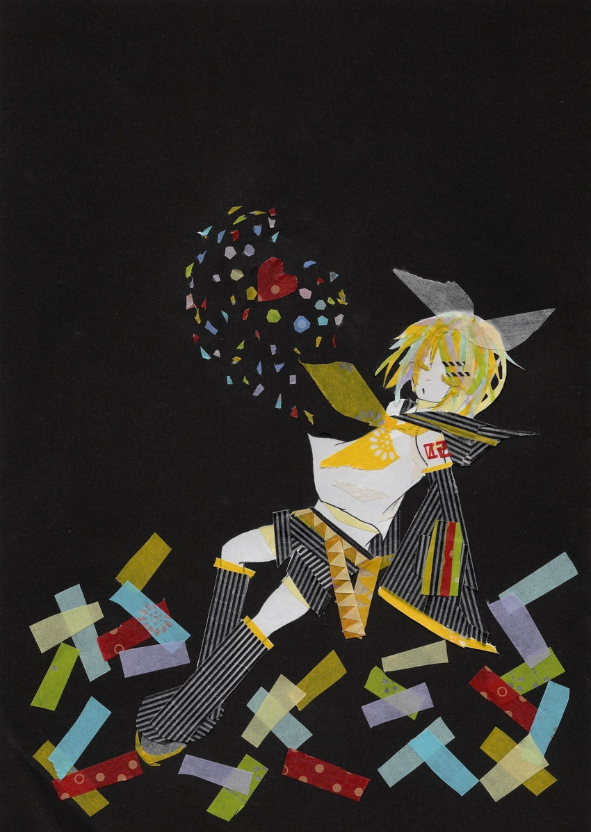 absurdres blonde_hair closed_eyes collage heart highres kagamine_rin muu traditional_art traditional_media vocaloid