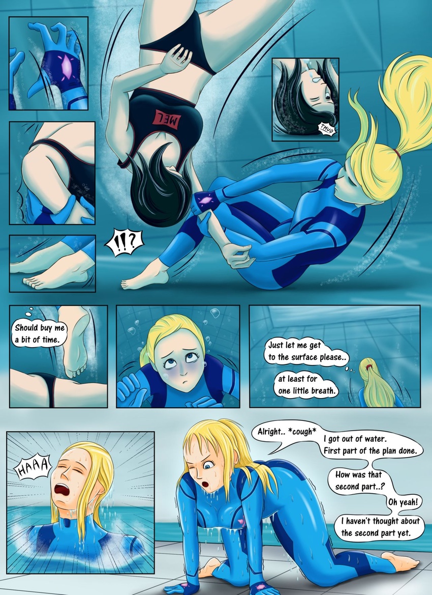 air_bubbles breasts comic drowning geldibson metroid original_characters samus_aran underwater