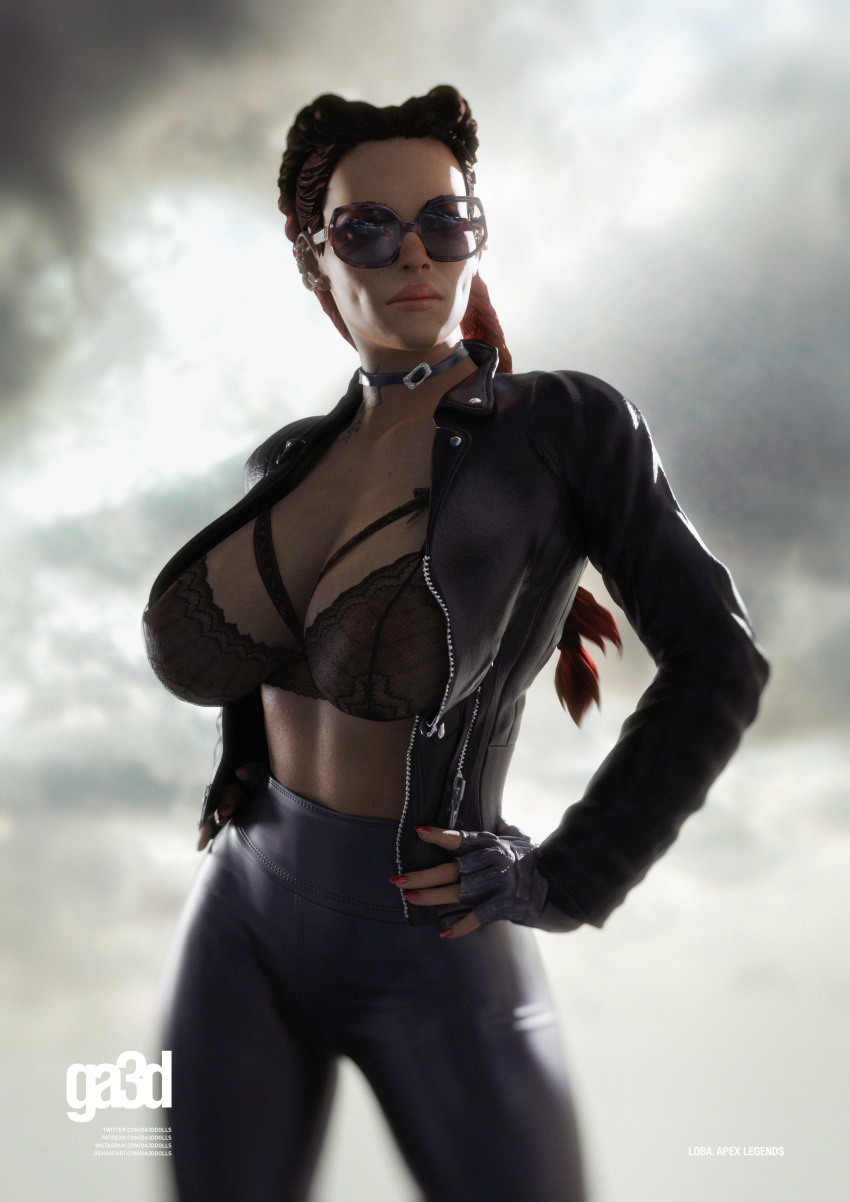 1girls 3d apex_legends big_breasts dark-skinned_female dark_skin female female_only ga3ddolls leather_jacket leather_pants loba loba_(apex_legends) loba_andrade solo sunglasses tinted_eyewear