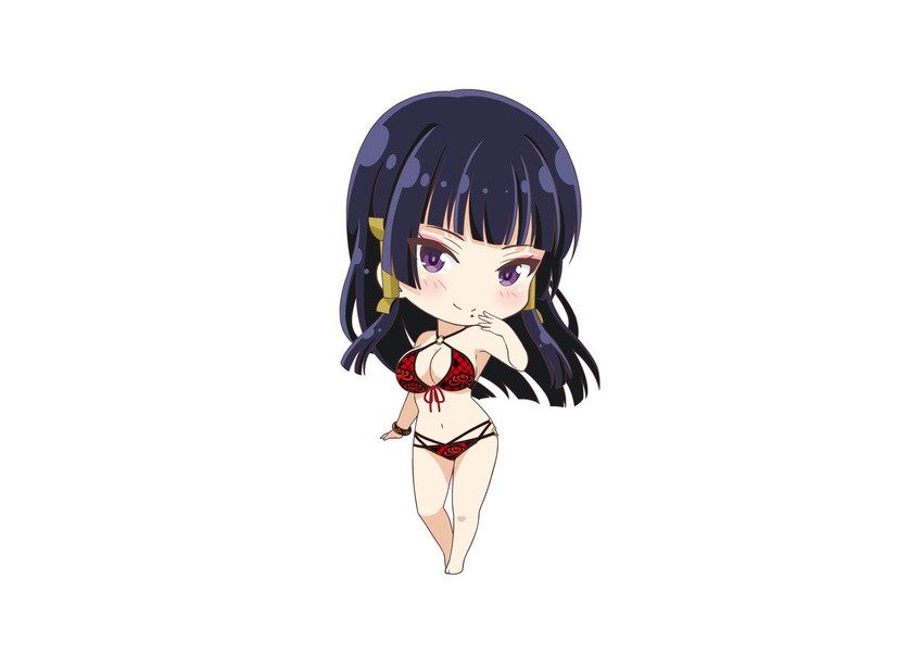 bikini black_hair blush breasts cleavage dead_or_alive dead_or_alive_extreme:_venus_vacation female large_breasts long_hair looking_at_viewer navel nyotengu official_art purple_eyes swimsuit