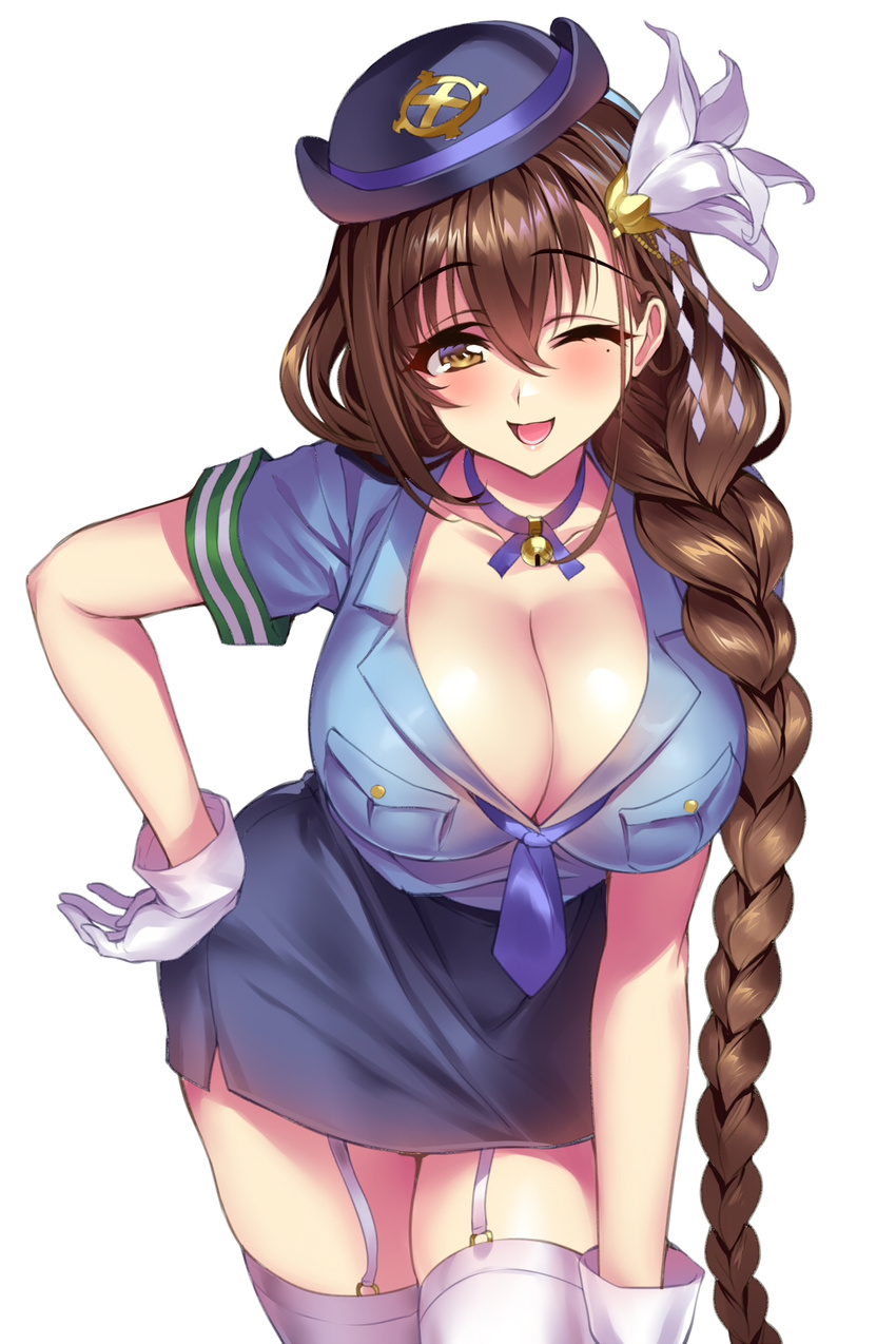 cleavage gan kanpani_girls open_shirt shirayuri_sakura stockings thighhighs uniform