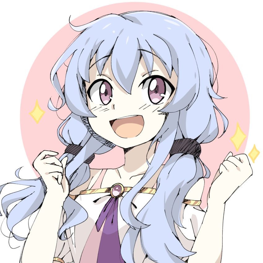 artist_name bad_id bad_twitter_id beyblade beyblade:_burst blue_hair character_name female highres jewelry korean_commentary kymhotii long_hair nishiro_nya open_mouth original pink_shirt purple_eyes self-upload shirt short_twintails simple_background twintails waistcoat