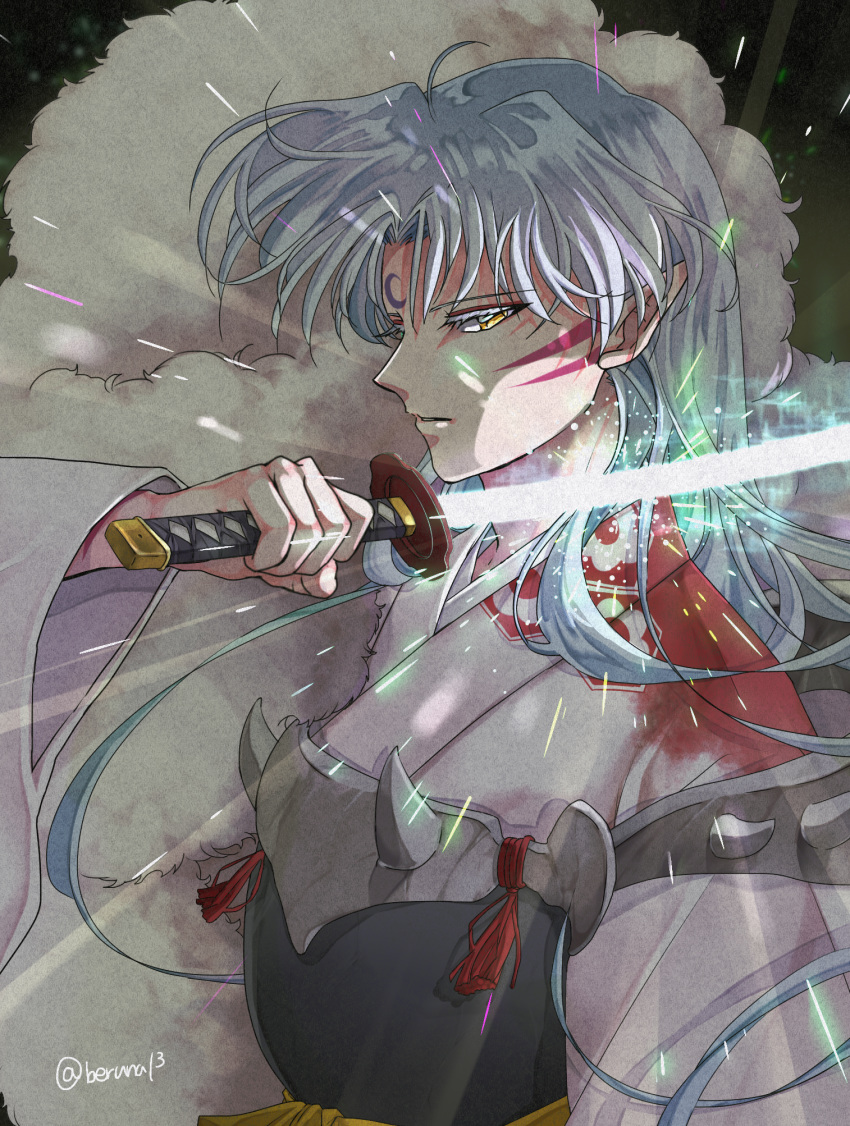 inuko_(pixiv_6096383) inuyasha male pointy_ears sesshoumaru sword tattoo