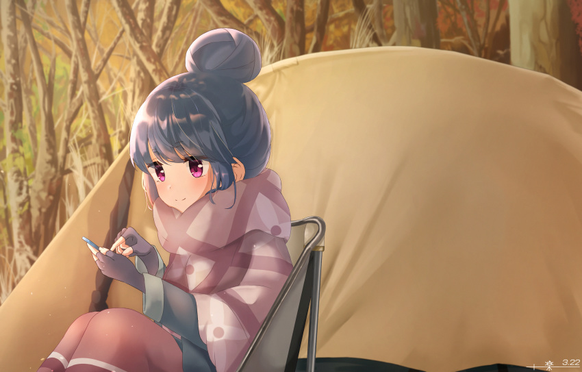 blue_hair purple_eyes shima_rin tagme_(artist) yuru_camp