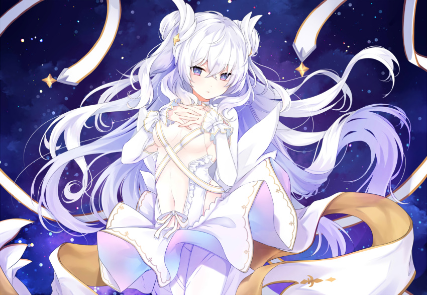 anthro azur_lane dress hakazenanato le_malin_(azur_lane) long_hair pantyhose purple_eyes white_hair