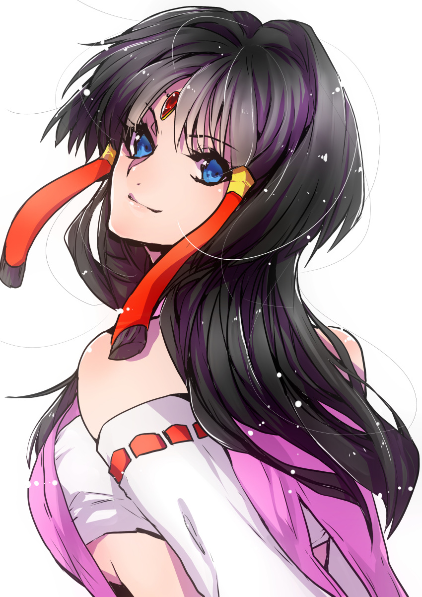 absurdres black_hair blue_eyes breasts cross_ange female forehead_jewel head_tilt highres huxoran77 long_hair looking_back painttool_sai_(medium) parted_bangs salamandinay solo underboob