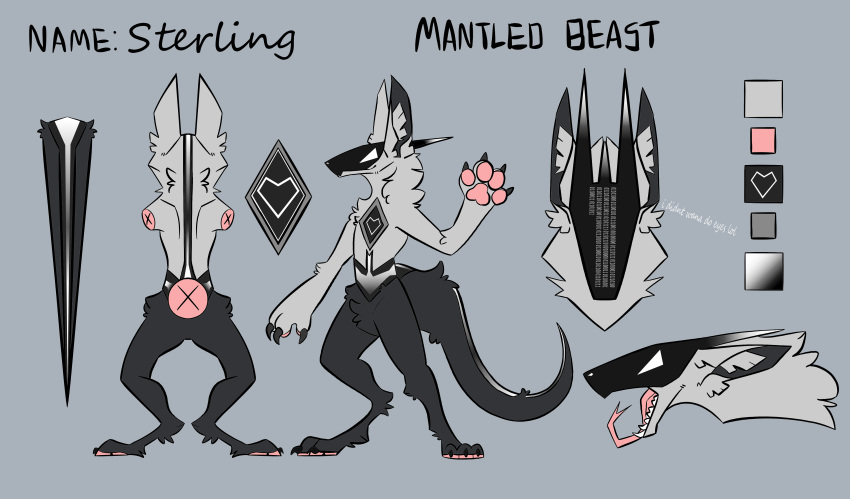 3_toes 4_fingers absurd_res anthro base_used biped english_text feet fingers hi_res honeymoss_(artist) male mantled_beast model_sheet open_mouth solo standing sterling_(sterlingprimo) sterlingprimo text toes tongue tongue_out