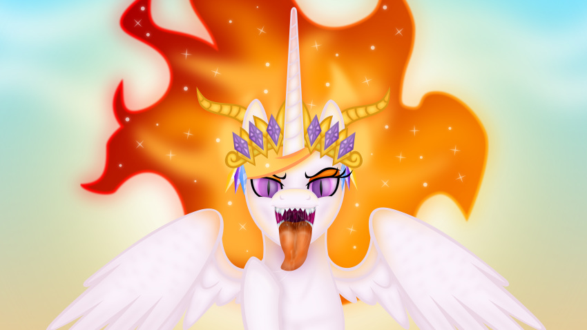 16:9 absurd_res alicorn bodily_fluids crown drooling emu34b equid equine fangs feathers female feral friendship_is_magic hasbro headgear hi_res hooves horn mammal mouth_shot my_little_pony mythological_creature mythological_equine mythology nightmare_star_(mlp) open_mouth pupils purple_eyes saliva sharp_teeth slit_pupils solo spread_wings teeth tongue tongue_out uvula vector widescreen wings