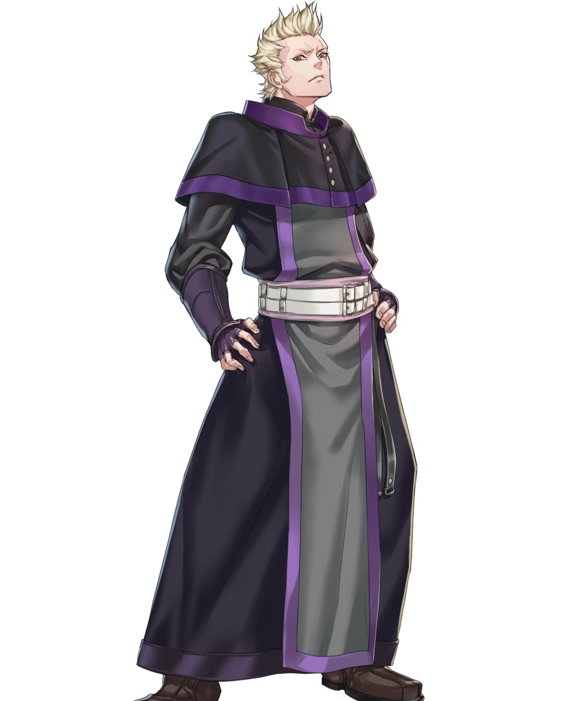 1boy belt blonde_hair boots brady_(fire_emblem) brown_eyes clover_k fingerless_gloves fire_emblem fire_emblem_awakening fire_emblem_heroes full_body gloves highres male_focus official_art scar solo transparent_background