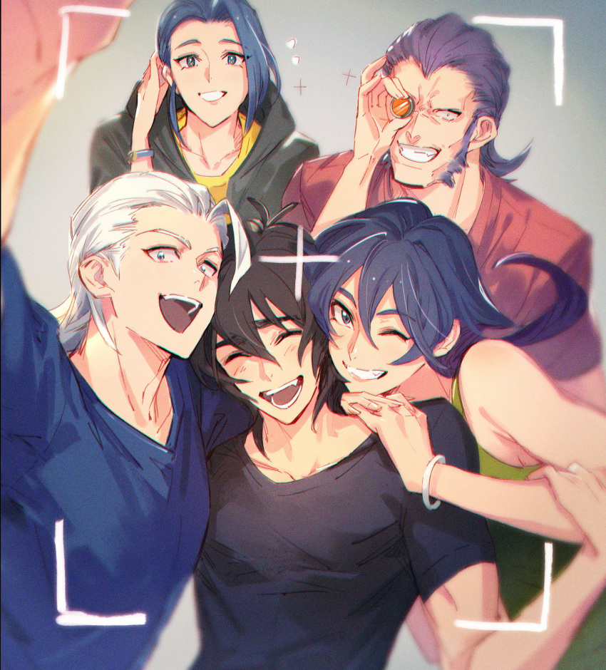 2girls 3boys acxa bad_id bad_twitter_id beard black_hair bomssp chromatic_aberration facial_hair highres humanization keith_(voltron) krolia long_hair lotor_(voltron) monocle multiple_boys multiple_girls sendak_(voltron) viewfinder voltron:_legendary_defender voltron_(series) white_hair