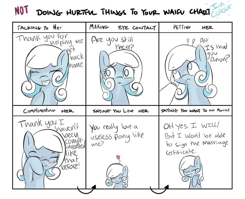 2014 blind blush chart closed_eyes dialogue disability disembodied_hand duo english_text equid equine exclamation_point fan_character female feral hair hasbro heart_symbol horse kittykai love mammal meme my_little_pony pony smile snowdrop_(character) teeth text waifu_chart young