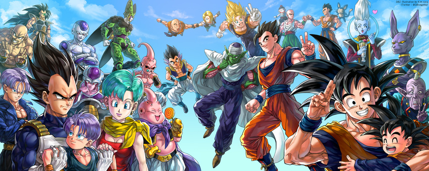 6+boys android_18 antennae aqua_eyes aqua_hair armlet bad_id bad_pixiv_id bald bare_pectorals beerus black_eyes black_hair blonde_hair blue_eyes blue_sky breasts bulma_briefs candy cape cell_(dragon_ball) chaozu cleavage clenched_hand closed_eyes cloud crossed_arms day double_v dougi dragon_ball dragon_ball_super dragon_ball_z dress dual_persona earrings everyone facial_hair facial_mark fat_buu father_and_son fist_bump floating flying food forehead_mark frieza gloves gotenks grin hair_over_one_eye hand_on_own_hip hat head_rest heart highres holding_hands ice_cream jacket jewelry kid_buu kim_yura_(goddess_mechanic) kuririn light_purple_hair lollipop long_hair majin_buu medium_breasts metamoran_vest moustache multiple_boys muscular nappa neckerchief open_mouth parfait pectorals perfect_cell photoshop_(medium) piccolo potara_earrings puar raditz red_dress rou_kaioushin saiyan_armor scouter shoulder_pads single_earring sky smile son_gohan son_goku son_goten sundae super_saiyan super_saiyan_1 tall_hair tank_top tenshinhan third_eye tongue tongue_out triangle_mouth trunks_(dragon_ball) trunks_(future)_(dragon_ball) v vegeta vegetto very_long_hair vest whis white_gloves white_hair widow's_peak wrist_cuffs wristband yamcha yellow_gloves