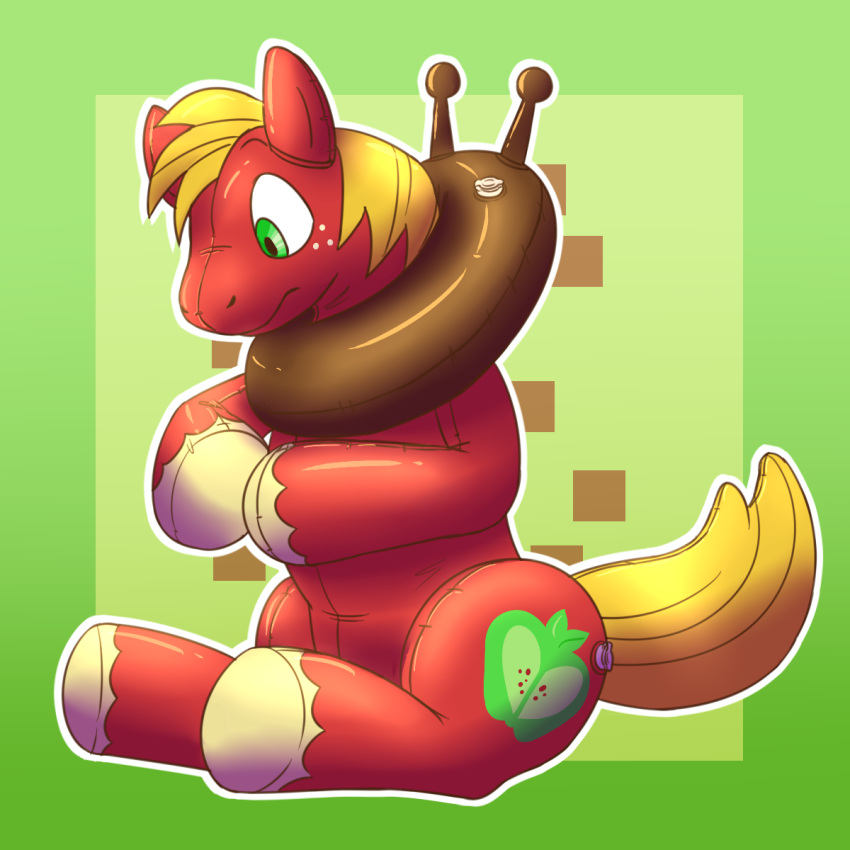 1:1 animate_inanimate big_macintosh_(mlp) cutie_mark earth_pony equid equine feral freckles friendship_is_magic green_eyes hasbro hi_res horse inflatable living_inflatable male mammal my_little_pony nozzle pony rawr_(artist) red_body solo