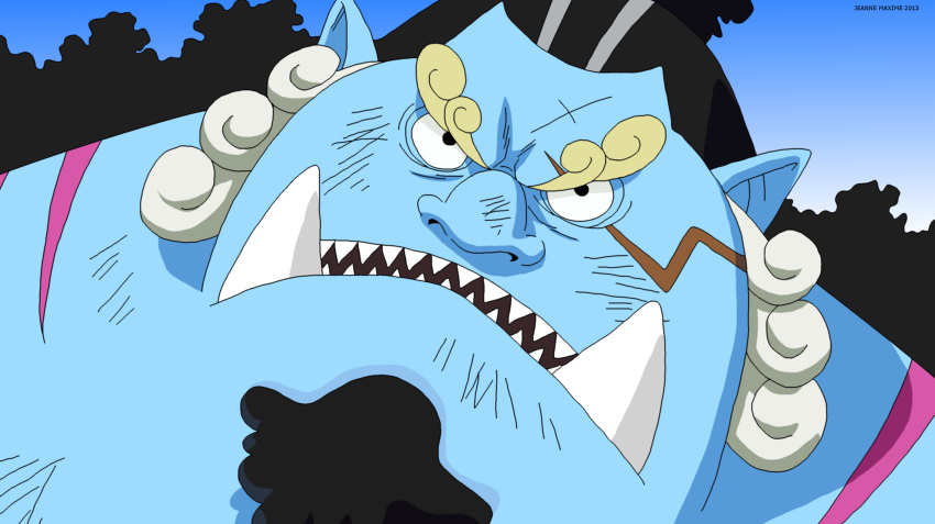 2013 anthro beard carpet_shark facial_hair fangs fish fish-men_(one_piece) gimp hair hi_res jinbe looking_at_viewer male marine maxime-jeanne one_piece scales scalie scar shark solo teeth whale_shark